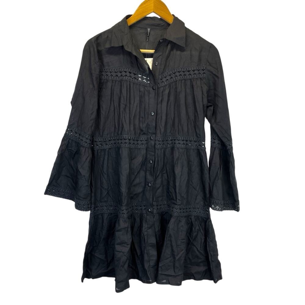 Raviya Lace Inset Button Front Black Cover Up dress black - XS - Picture 2 of 12